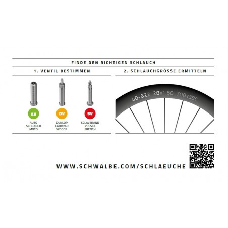 Schwalbe 16/18" Fahrradschlauch 28/37-340/355 mm, AV4, SV4, DV4 - schmal